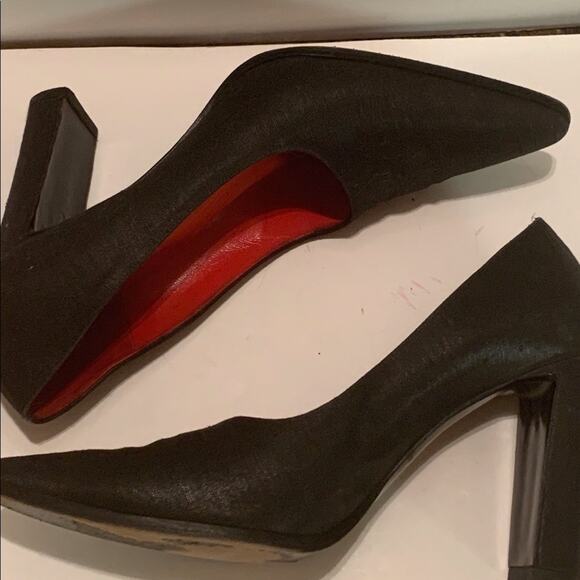 🪀DONNA KARAN NEW YORK BLACK LINEN 3 3/4” VAMP HEELS - Picture 9 of 10